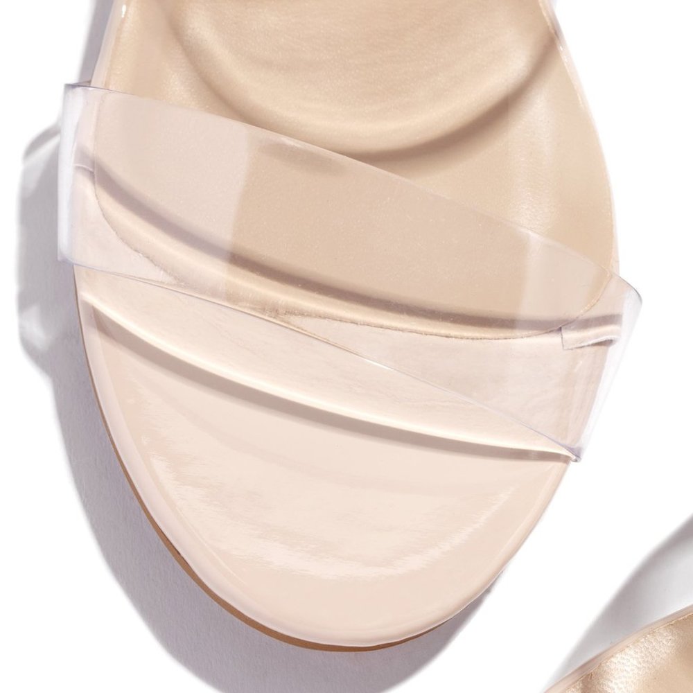 NEW🔥 Nude Open Toe Clear Strap Block Heel Sandals - Picture 4 of 5